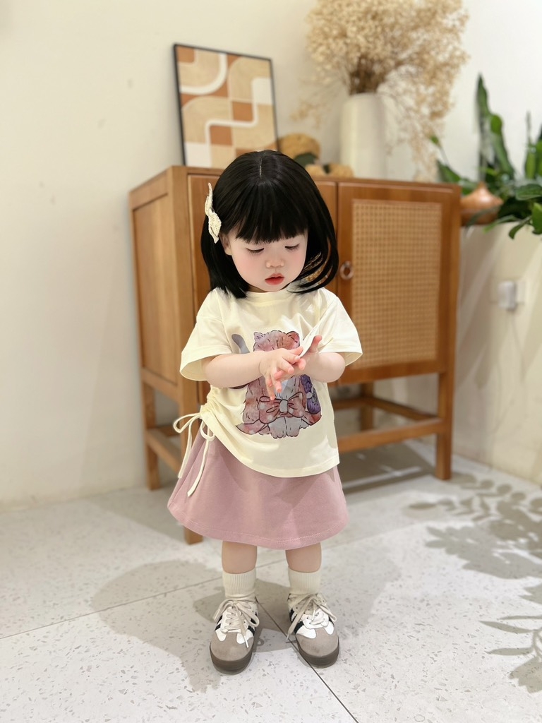 SET ÁO VÁY HỒNG BÉ GÁI KÈM MŨ