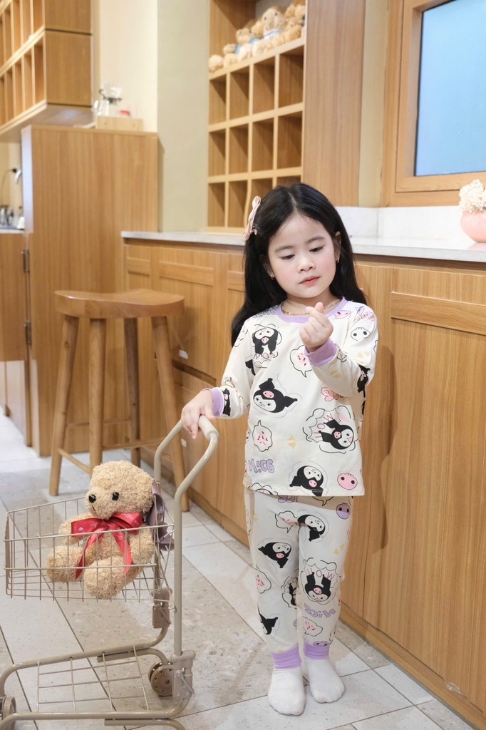 SET 2 BỘ DÀI TÍM CHẤM BI KURUMI BÉ GÁI