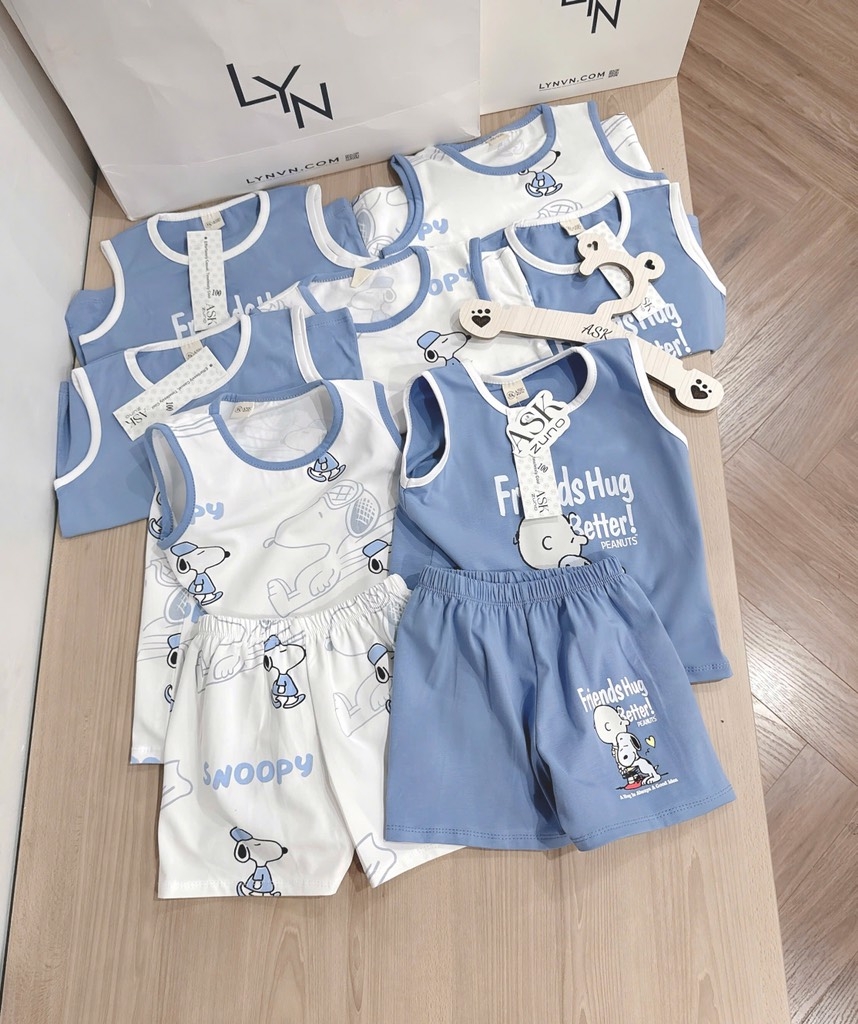 SET 2 BỘ BA LỖ SNOOPY TONE XANH TRẮNG BÉ TRAI