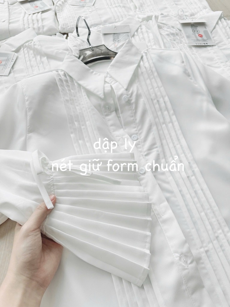 ÁO SƠ MI DẬP LI TAY NƠ BUỘC NỮ SẴN
