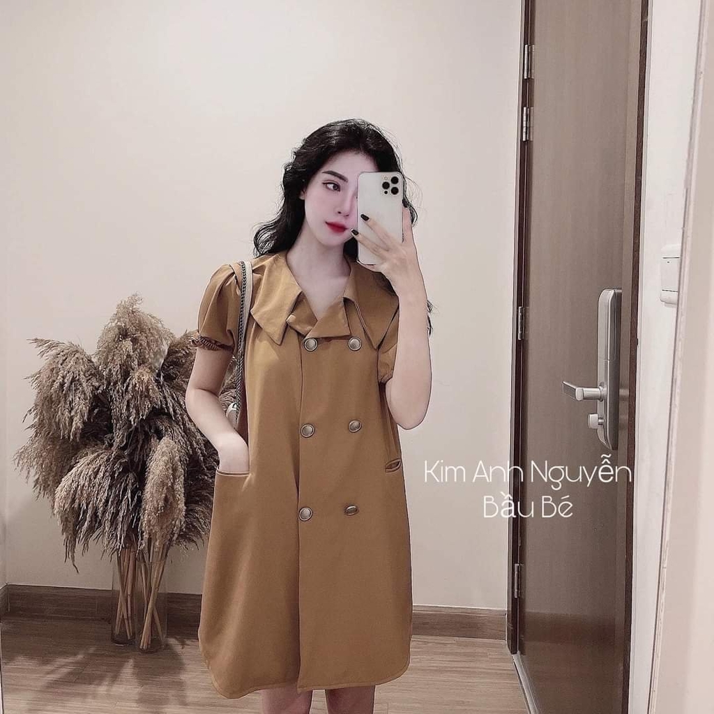 VÁY BABYDOLL NÂU CỔ VEST KHUY XỊN (Xả 45k)