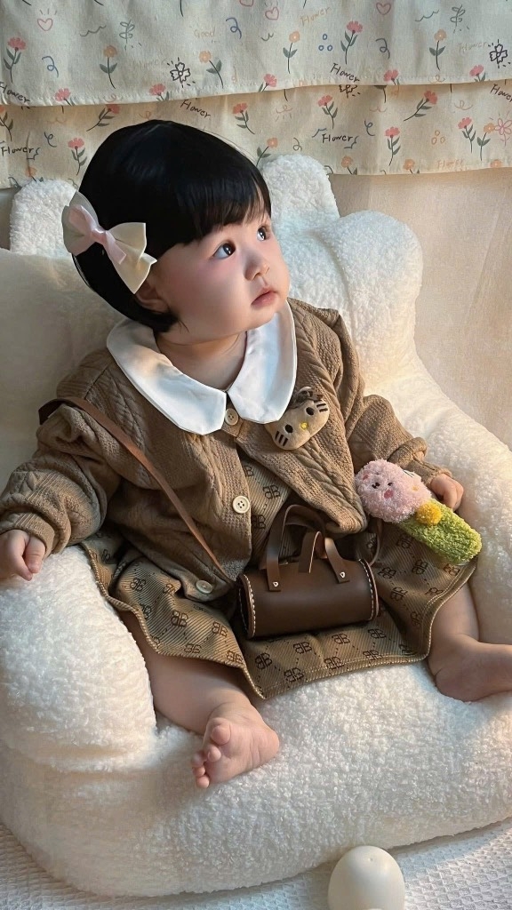 SET CARDIGAN DÀI TAY KÈM VÁY NÂU TÂY BÉ GÁI