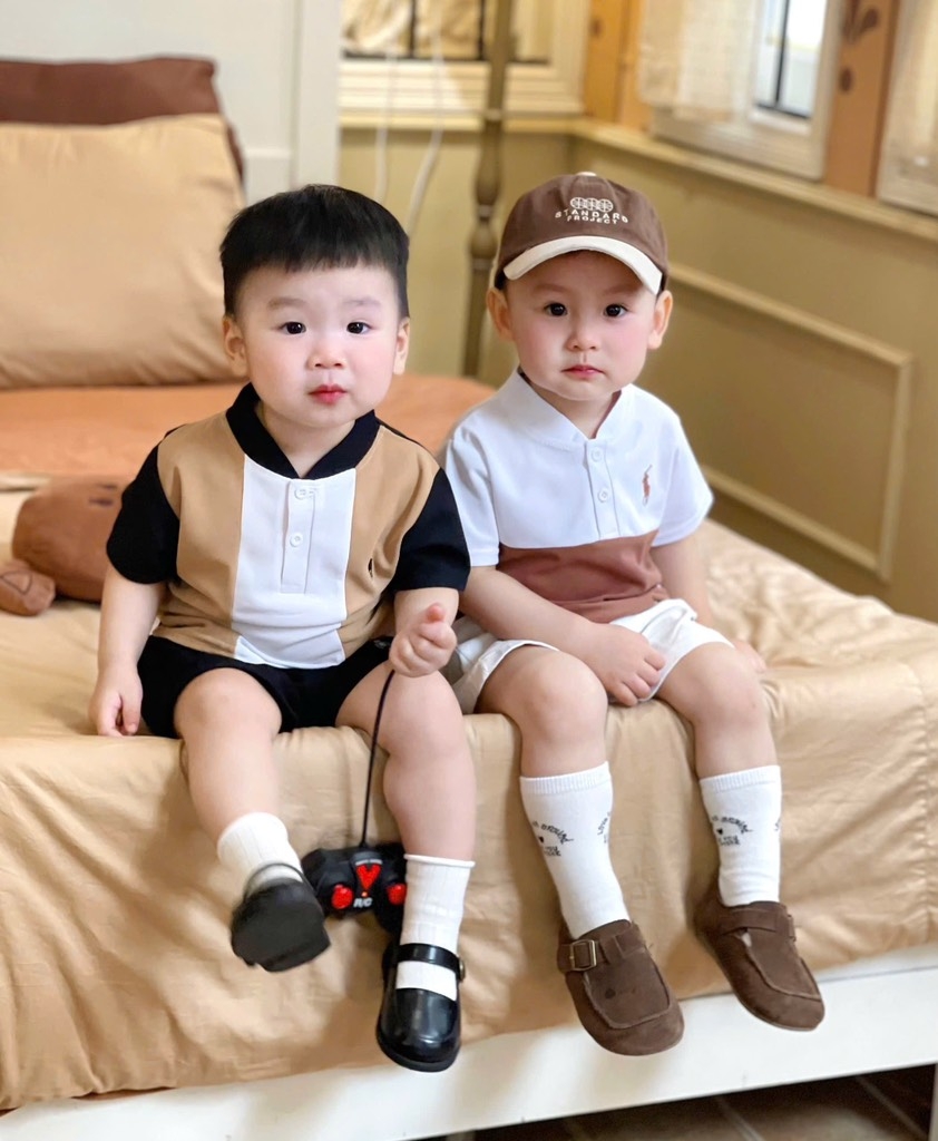 SET 2 ÁO POLO THÊU NGỰC PHỐI MÀU BÉ TRAI SẴN (XẢ 49k)