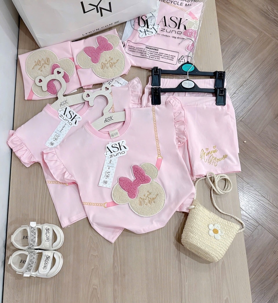 SÉT BỘ MINNIE THÊU ĐÁP LÔNG NỔI BÉ GÁI