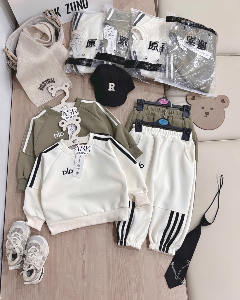SET DÀI NỈ 3 SỌC HAI DA RÊU KEM BÉ TRAI SẴN