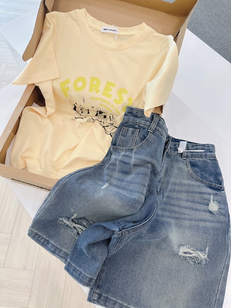 SET JEAN RÁCH LỬNG MIX ÁO PHÔNG FOREST NỮ SẴN (SALE 139k)