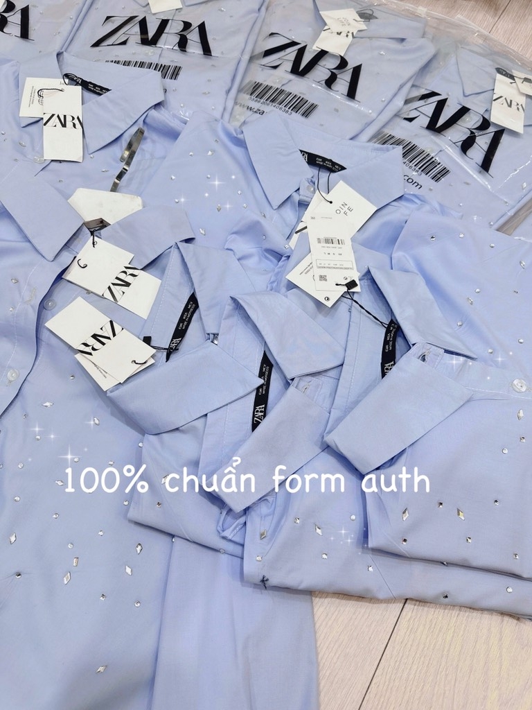ÁO SƠ MI Z.ARA XANH ĐÍNH ĐÁ BASIC