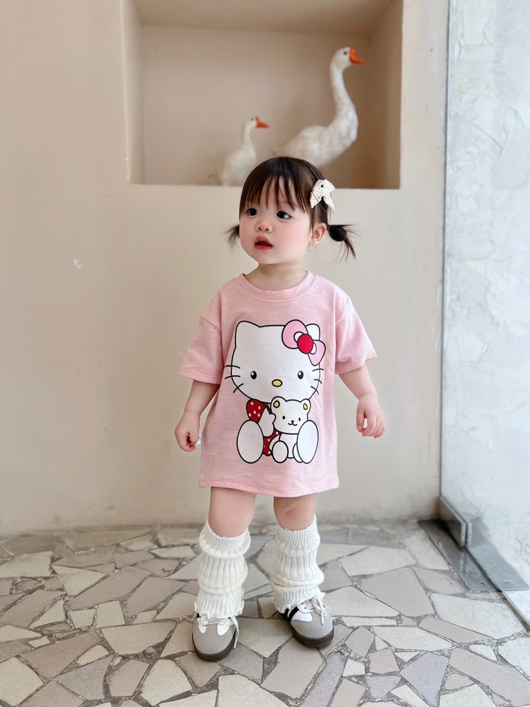SÉT 3 ÁO CỘC HELLO KITTY TRẮNG HỒNG ĐEN BÉ GÁI SẴN (XẢ 75k)