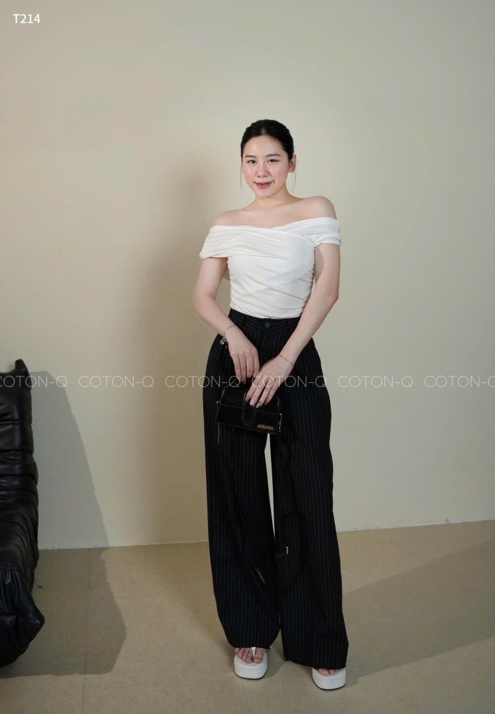 QUẦN VẢI KẺ SỌC SUÔNG ĐEN NỮ