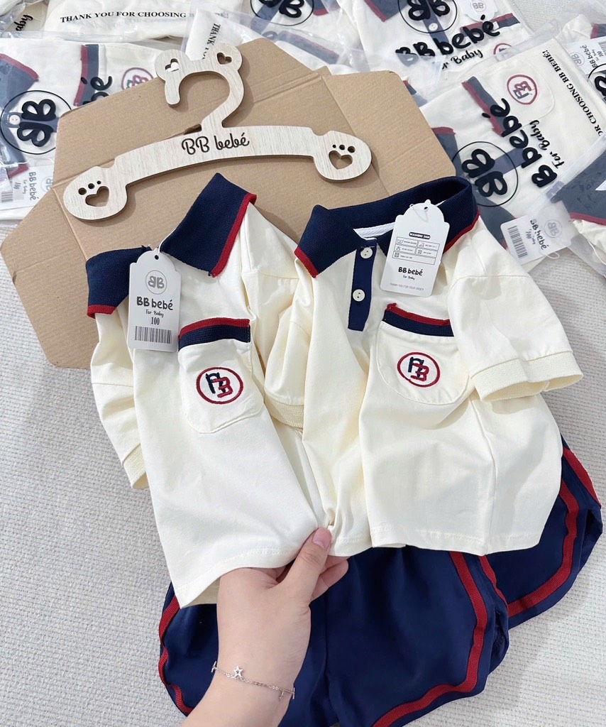 SET CỘC POLO PHỐI CỔ THAN VIỀN ĐỎ BÉ TRAI SẴN (SALE 59k)