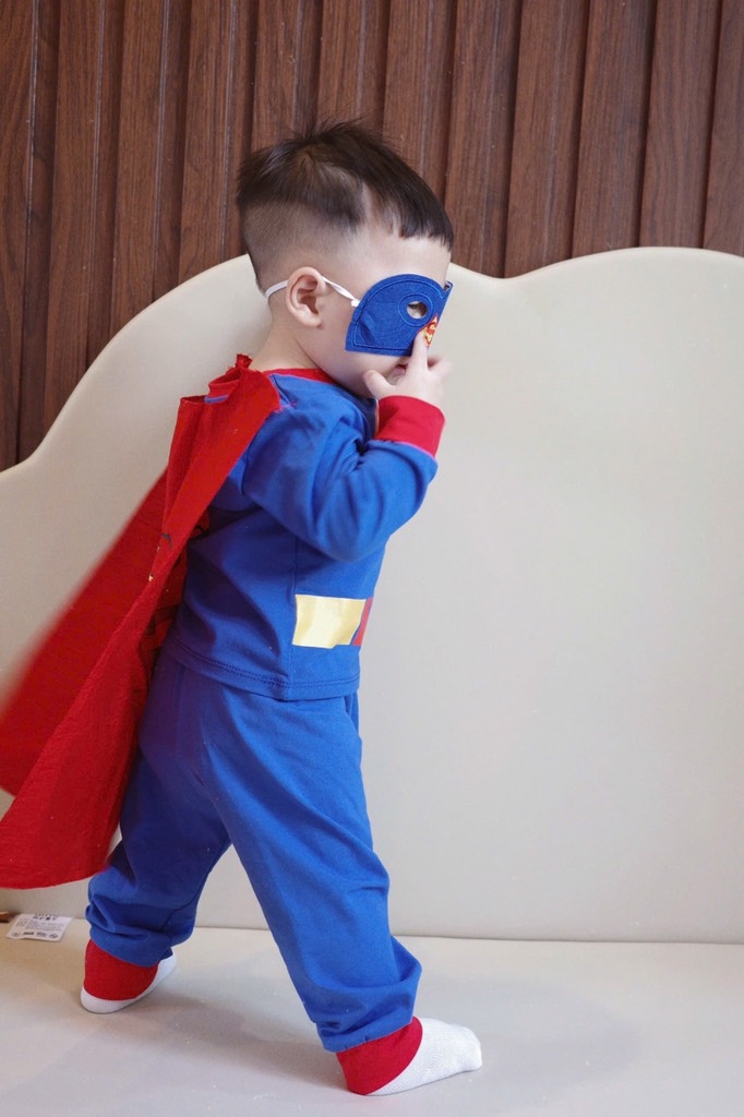 SET BỘ DÀI COTTON SUPER MAN XANH KÈM MẶT NẠ ÁO CHOÀNG BÉ TRAI
