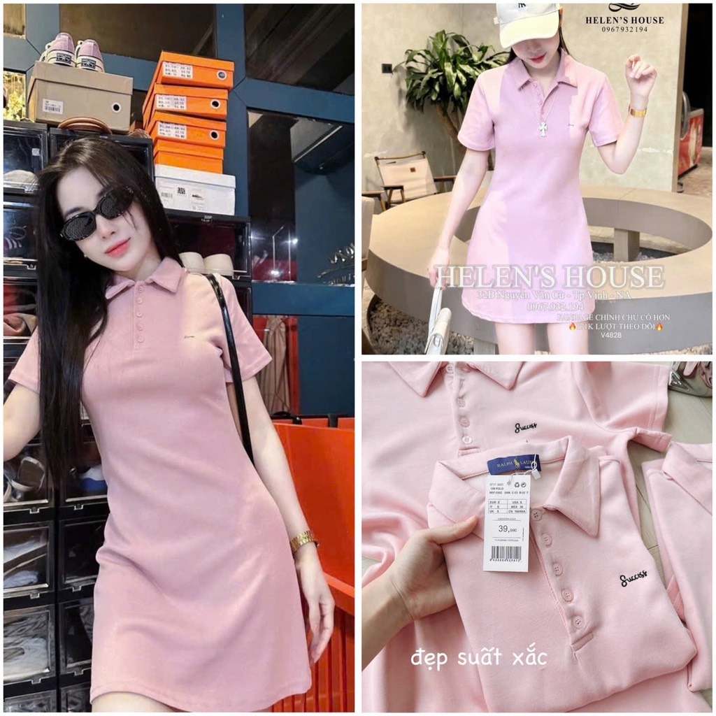 VÁY POLO UMI HỒNG PASTEL NỮ SẴN( xả 105k )