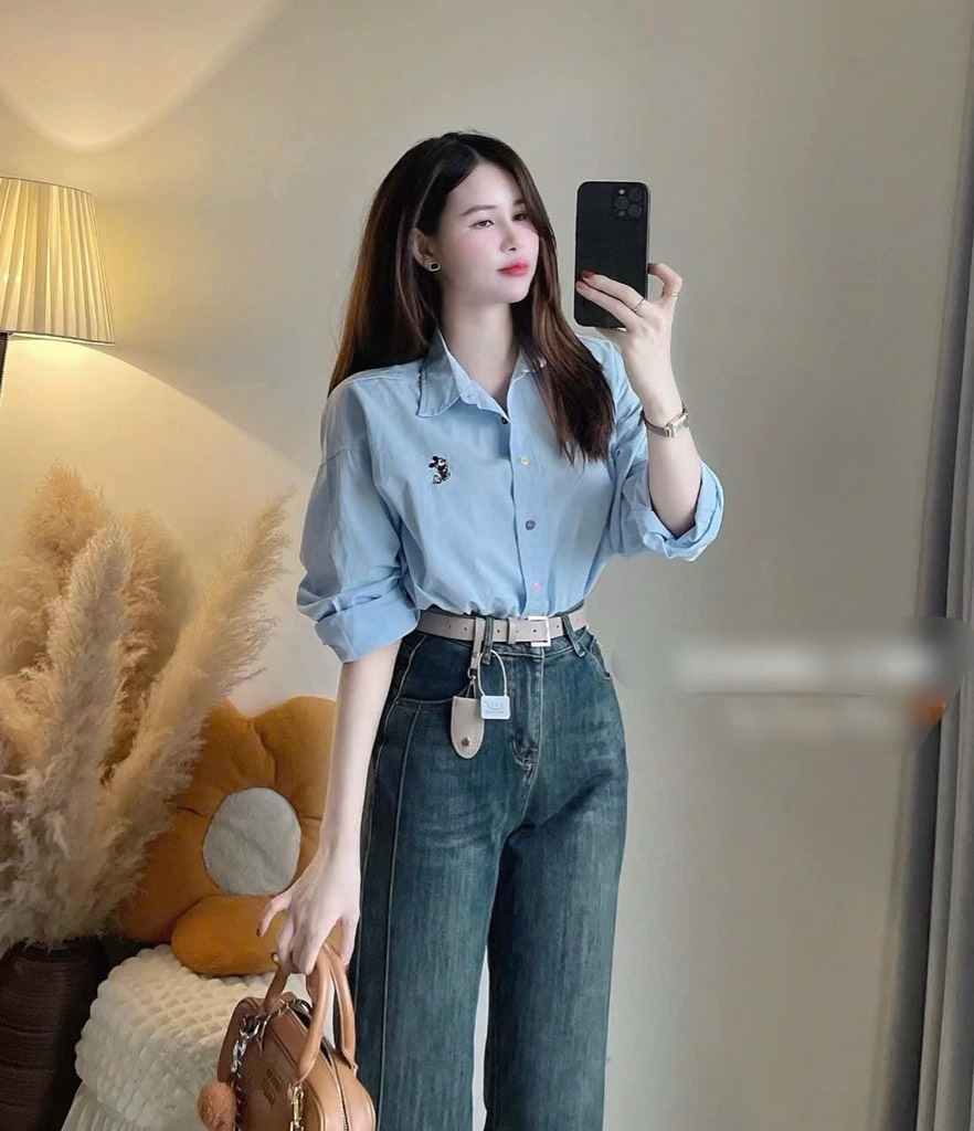 ÁO SƠ MI THÊU MICKEY 3 MÀU NỮ SẴN