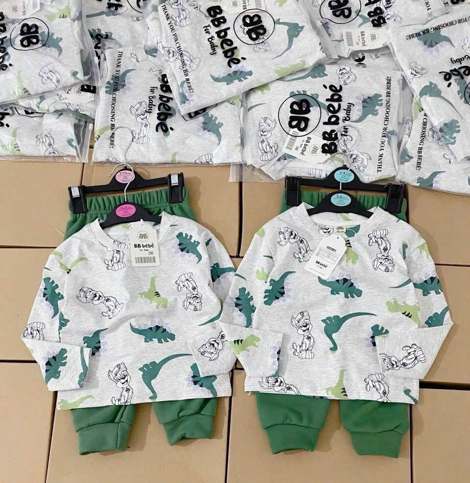 SÉT ÁO CHÓ CỨU HỘ KHỦNG LONG GHI MIX QUẦN XANH LÁ CHO BÉ YÊU