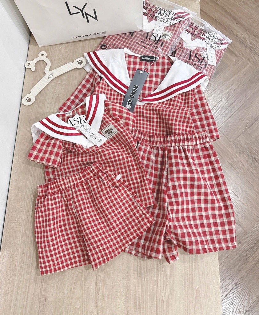 SET BỘ MẸ BÉ THUỶ THU CARO ĐỎ SẴN (XẢ 59k)
