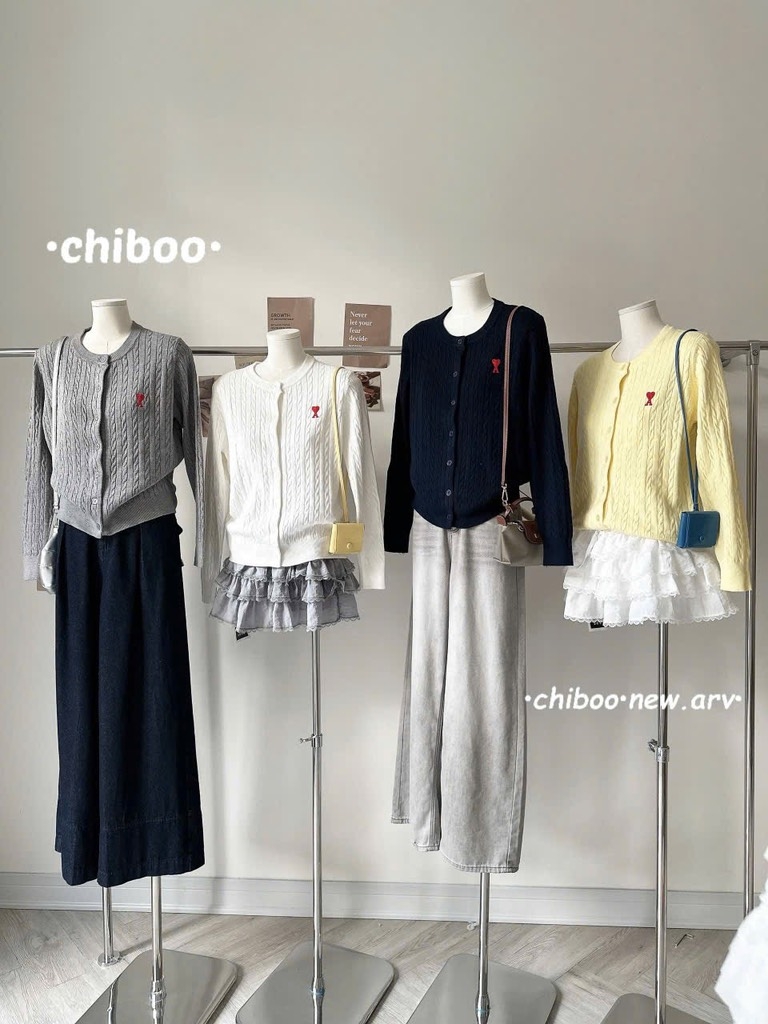 ÁO LEN CARDIGAN THÊU TIM 4 MÀU NỮ THU ĐÔNG