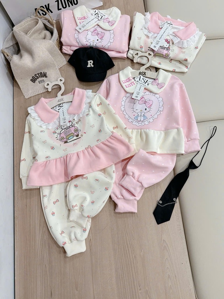 BỘ NỈ 2 DA HELLOKITTY BÉ GÁI