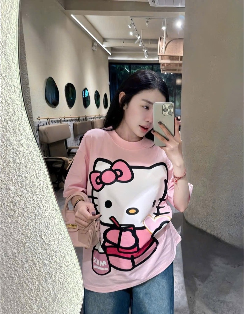 ÁO PHÔNG HỒNG HELLO KITTY CỘC TAY NỮ