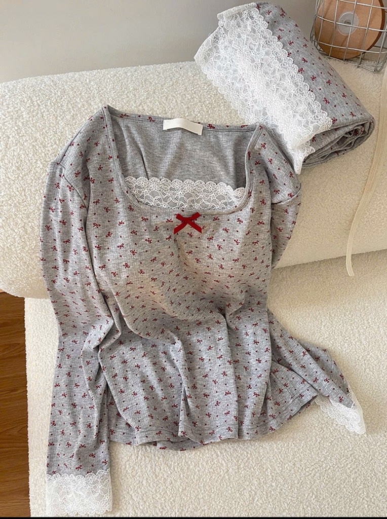 SET BỘ DÀI NGỦ TĂM HOA XÁM NỮ THU ĐÔNG