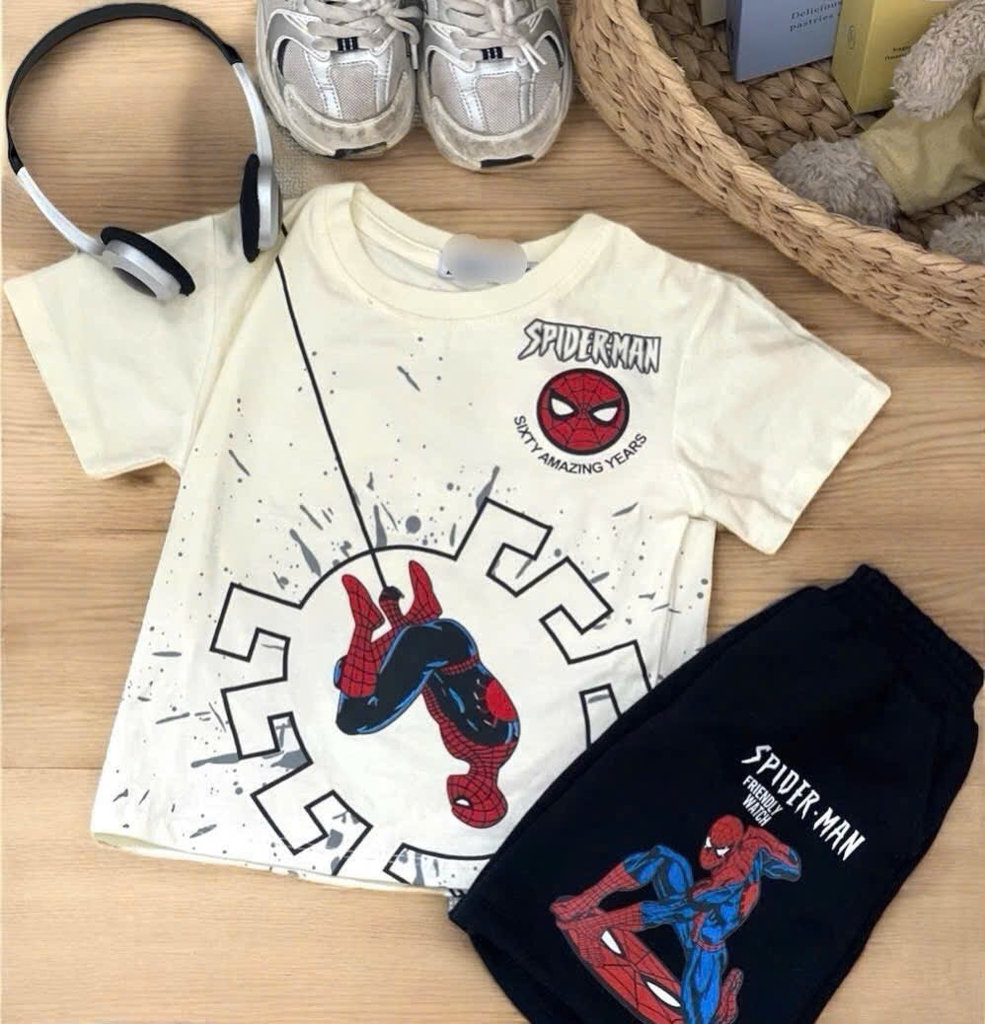 SET NHỆN SPIDERMAN ÁO BE QUẦN ĐEN BÉ TRAI SẴN