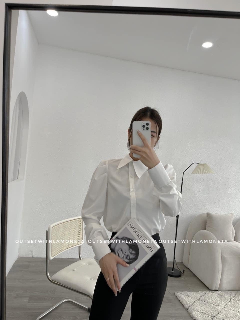 SƠ MI CỔ LỆCH TAY BỒNG (xả 55K)