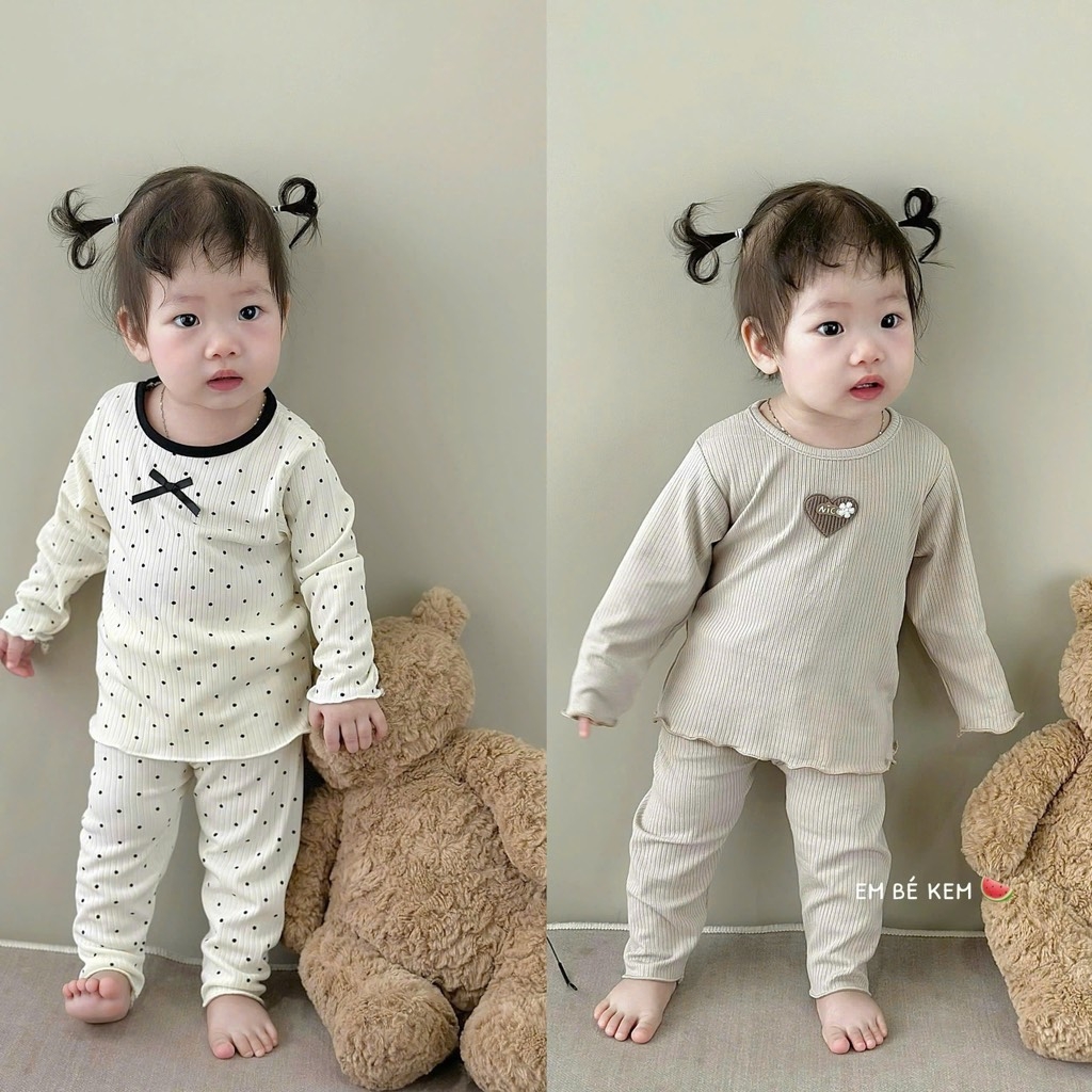 SET 2 BỘ DÀI XÁM KEM - NÂU BE BÉ GÁI