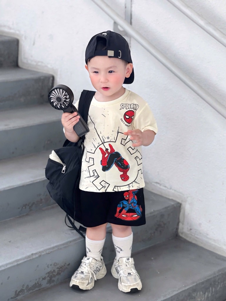SET NHỆN SPIDERMAN ÁO BE QUẦN ĐEN BÉ TRAI SẴN