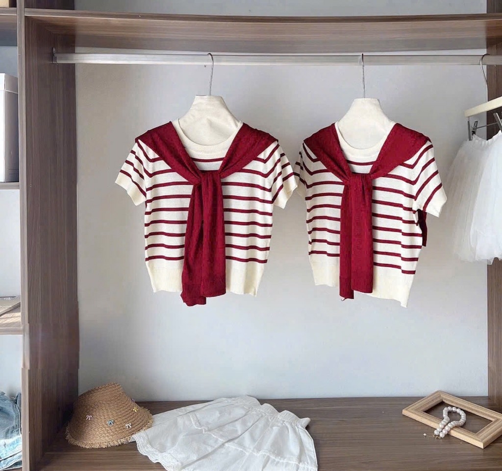 ÁO LEN KẺ KÈM KHĂN HAI 2 MÀU NỮ THU ĐÔNG