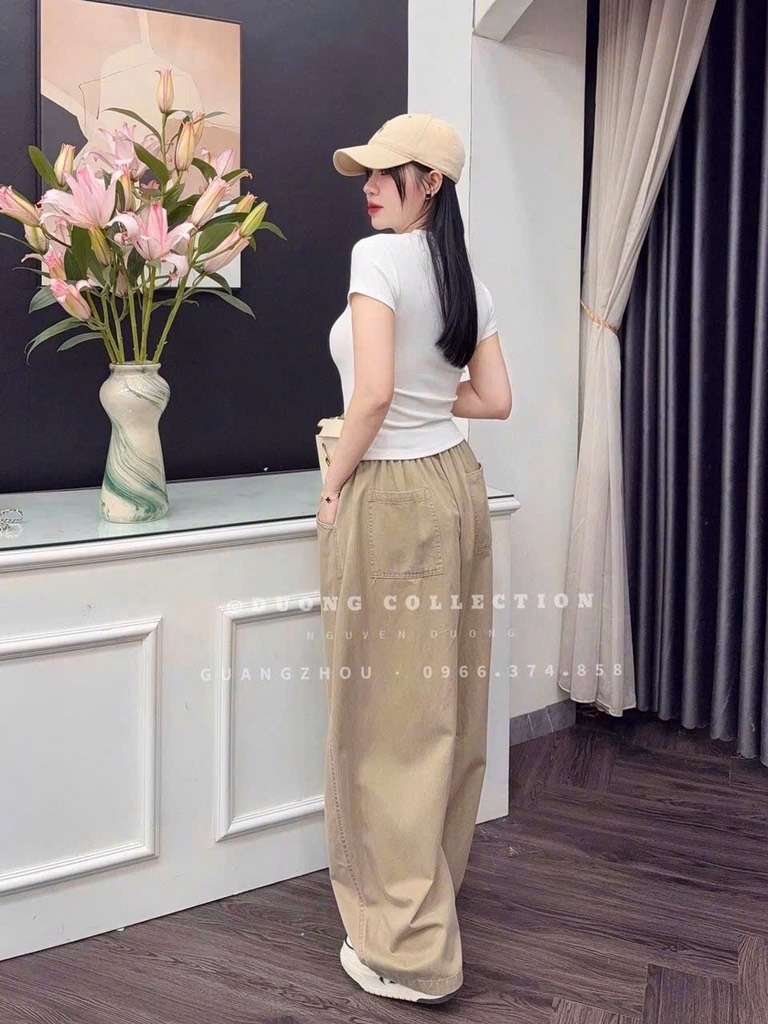 QUẦN BAGGY KAKI TÚI VUÔNG SAU NỮ SẴN