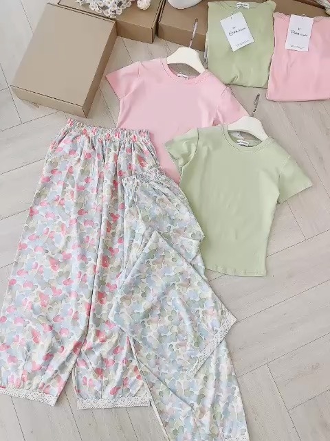 BỘ QUẦN PHỐI REN MIX ÁO DÍP NỮ