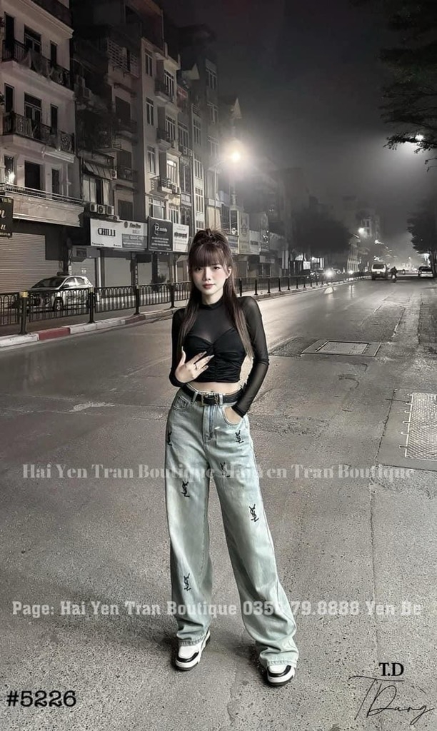 JEAN ỐNG SUÔNG THÊU YSL XANH(sale 85k)