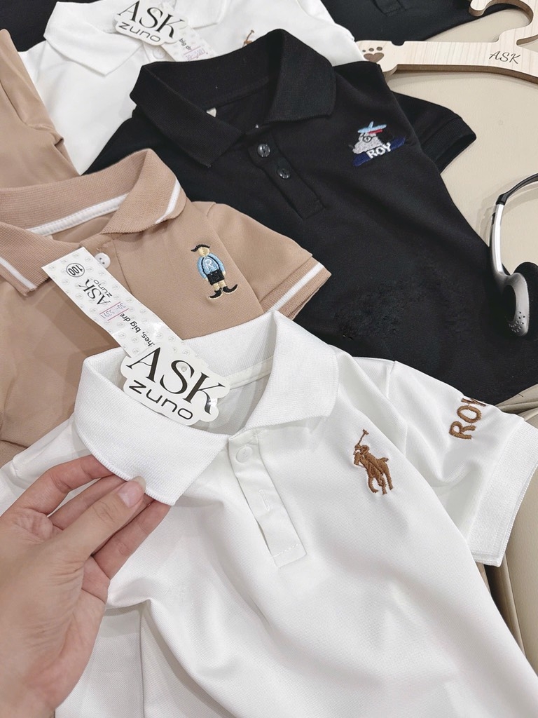 SET 3 ÁO POLO CỔ ĐỨC TRẮNG NÂU ĐEN BÉ TRAI SẴN (sale 97k)