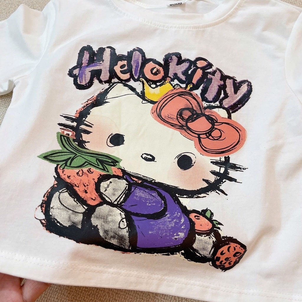 SET BỘ HELLO KITTY ZOZ WOW ÁO TRẮNG QUẦN SOOC CARO HỒNG BÉ GÁI SẴN