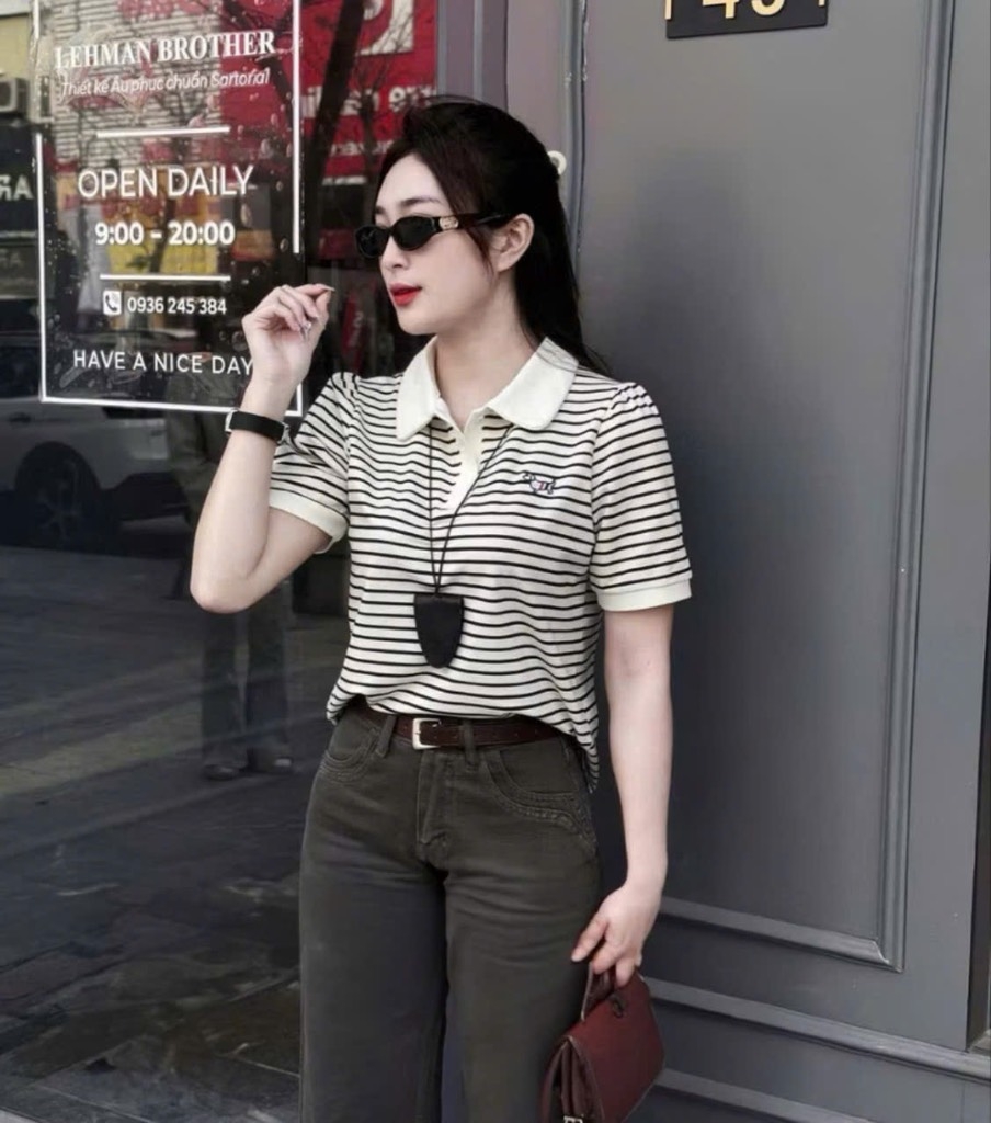 ÁO POLO LASCOTE KẺ PHỐI CỔ NỮ
