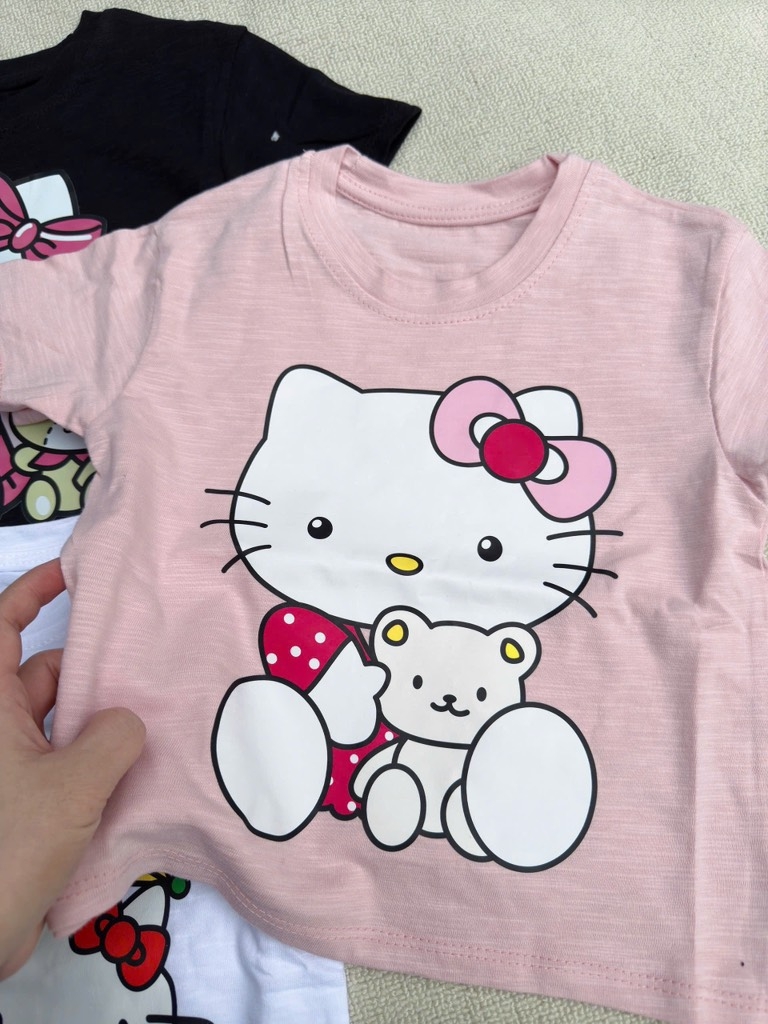SÉT 3 ÁO CỘC HELLO KITTY TRẮNG HỒNG ĐEN BÉ GÁI SẴN (XẢ 75k)