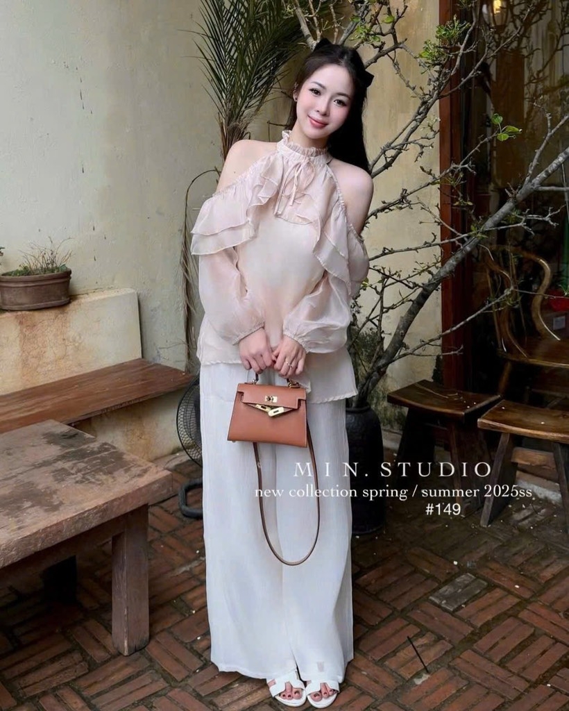SET ÁO TƠ TRỄ VAI QUẦN SUÔNG TRẮNG NỮ