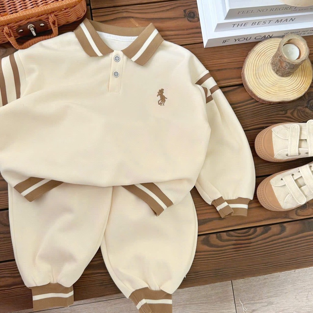 BỘ DÀI NỈ HAI DA POLO THÊU NGỰA 2 MÀU BÉ TRAI
