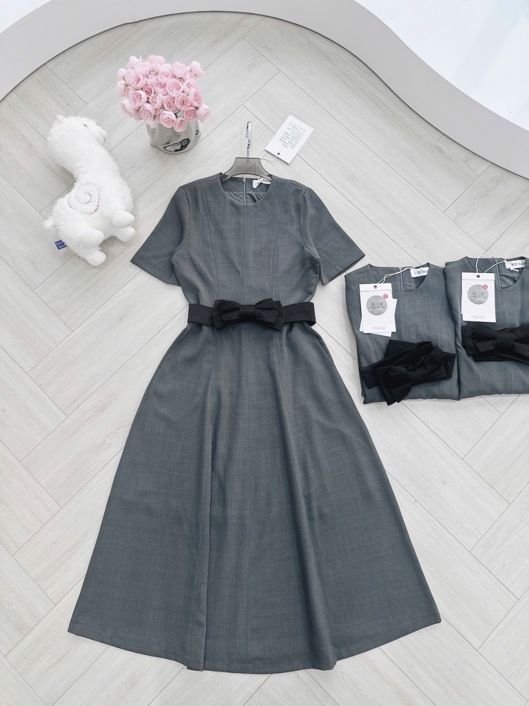VÁY XOÈ LI DỌC CÓ NƠ MÀU XÁM NỮ (SALE 149k)