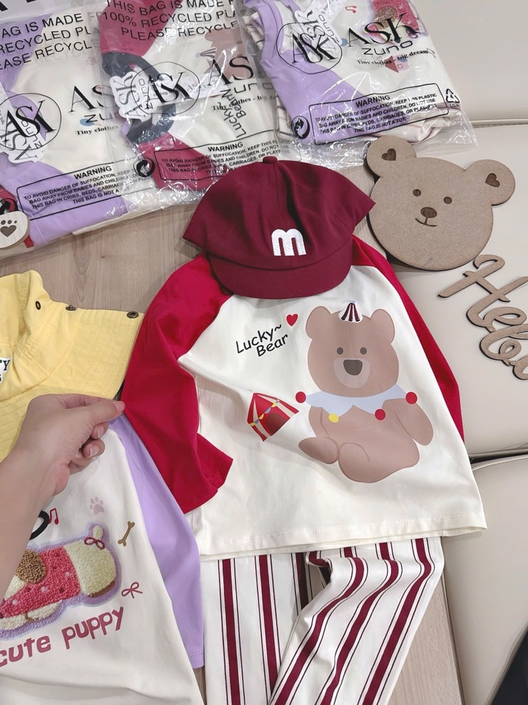 SET 2 BỘ DÀI QUẦN SỌC GẤU BEAR PUPPY BÉ GÁI SẴN
