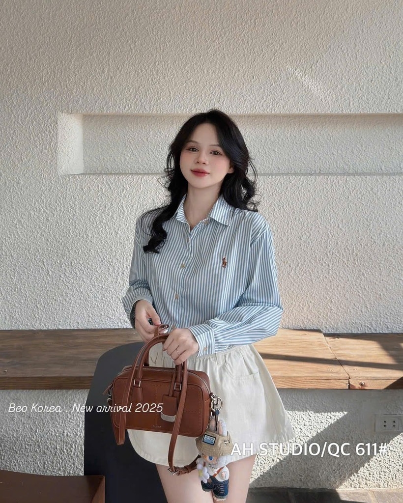 ÁO SƠ MI KẺ THÊU NGỰA DÀI TAY NỮ (SALE 69k)
