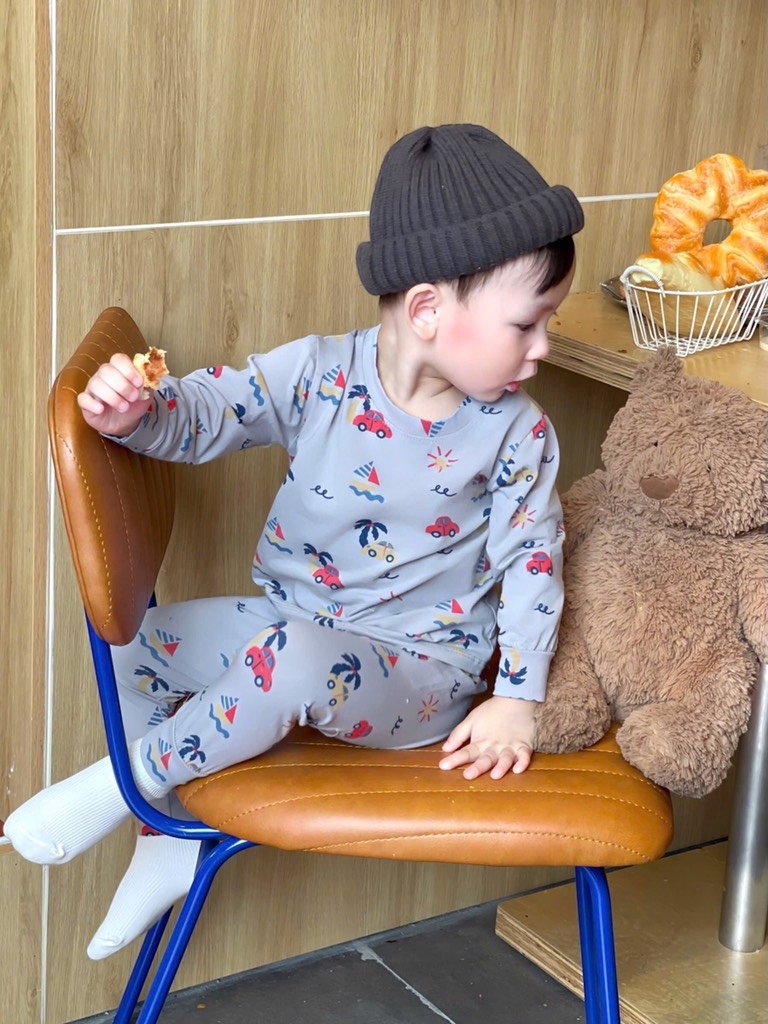 SET 3 BỘ DÀI COTTON Ô TÔ GẤU TONE XANH XÁM BÉ TRAI
