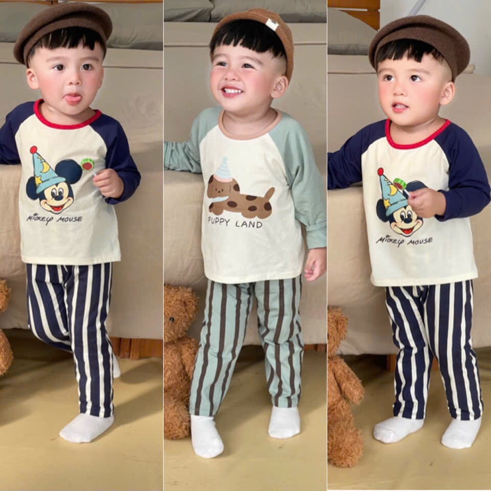 SET 2 BỘ DÀI CHÓ MK QUẦN KẺ SỌC BÉ TRAI