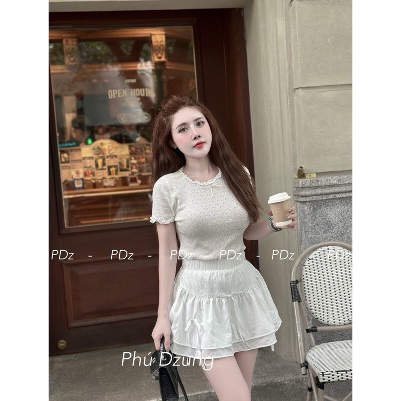 ÁO NỮ LEN LẠNH PHỐI REN BÈO ĐÍNH NƠ(xả 39k)