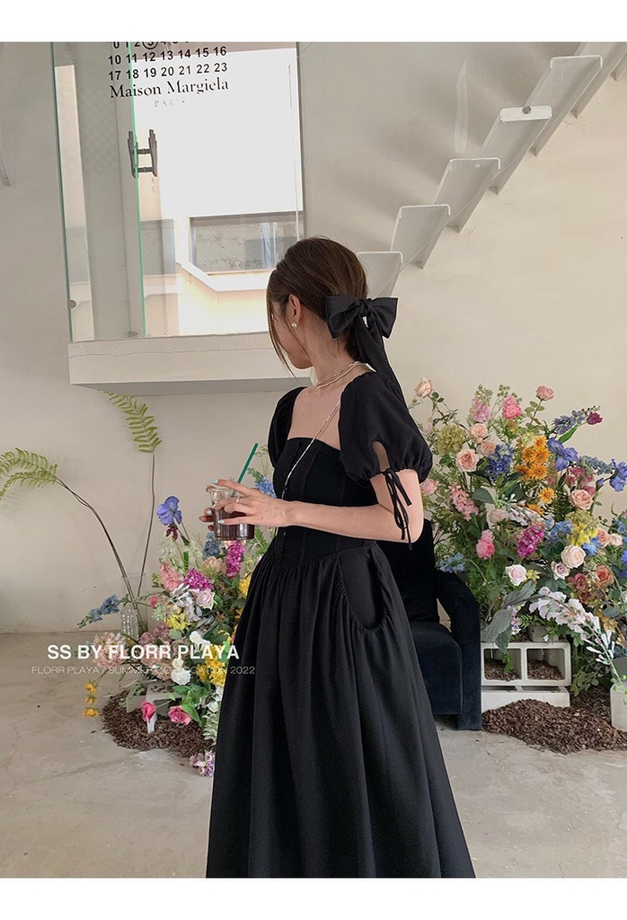 VÁY TAY BỒNG CHIẾT EO DÁNG DÀI XẢ 85k
