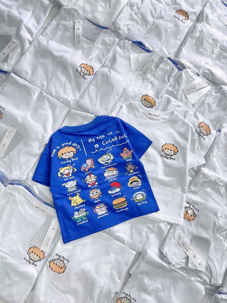 SET 2 ÁO PHÔNG COTTON TRẮNG XANH BÉ TRAI SẴN