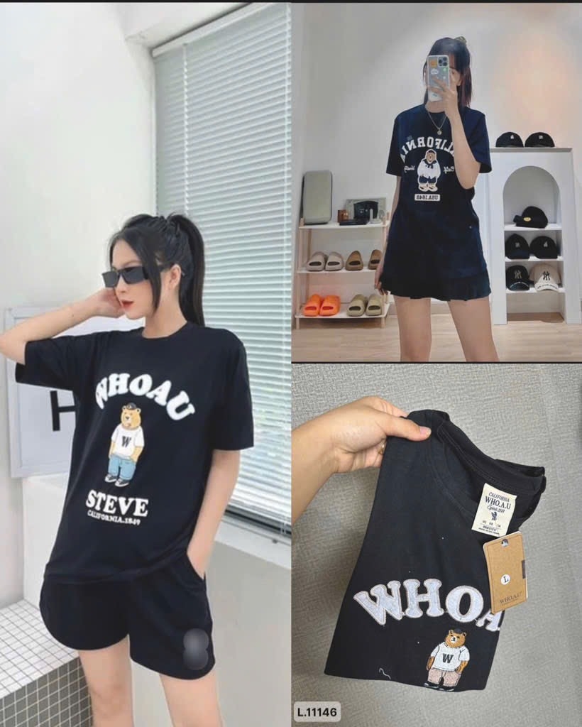 ÁO PHÔNG NỮ CỘC WHOAU ĐEN SẴN (SALE 55k)
