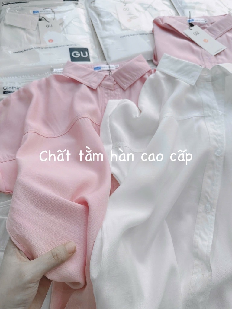 ÁO SƠ MI GU TÚI TRƯỚC HỒNG TRẮNG NỮ SẴN (SALE 80k)
