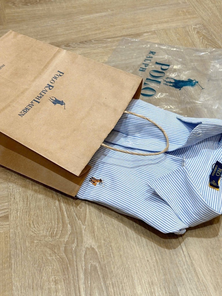 ÁO SƠ MI KẺ XANH THÊU LOGO NGỰA NỮ