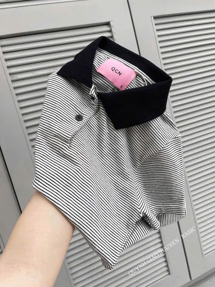 ÁO POLO KẺ CỔ ĐEN 2 MÀU NỮ