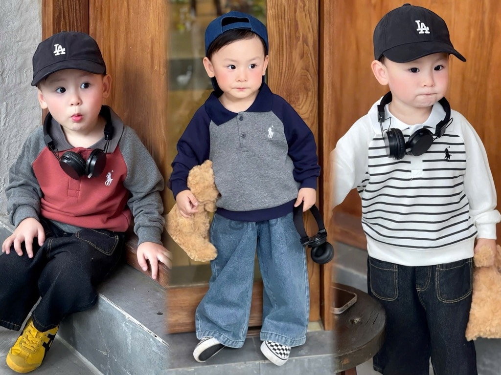 SET 3 ÁO NGỰA DÁNG BOM CỔ TRỤ DÀI TAY BÉ TRAI SẴN